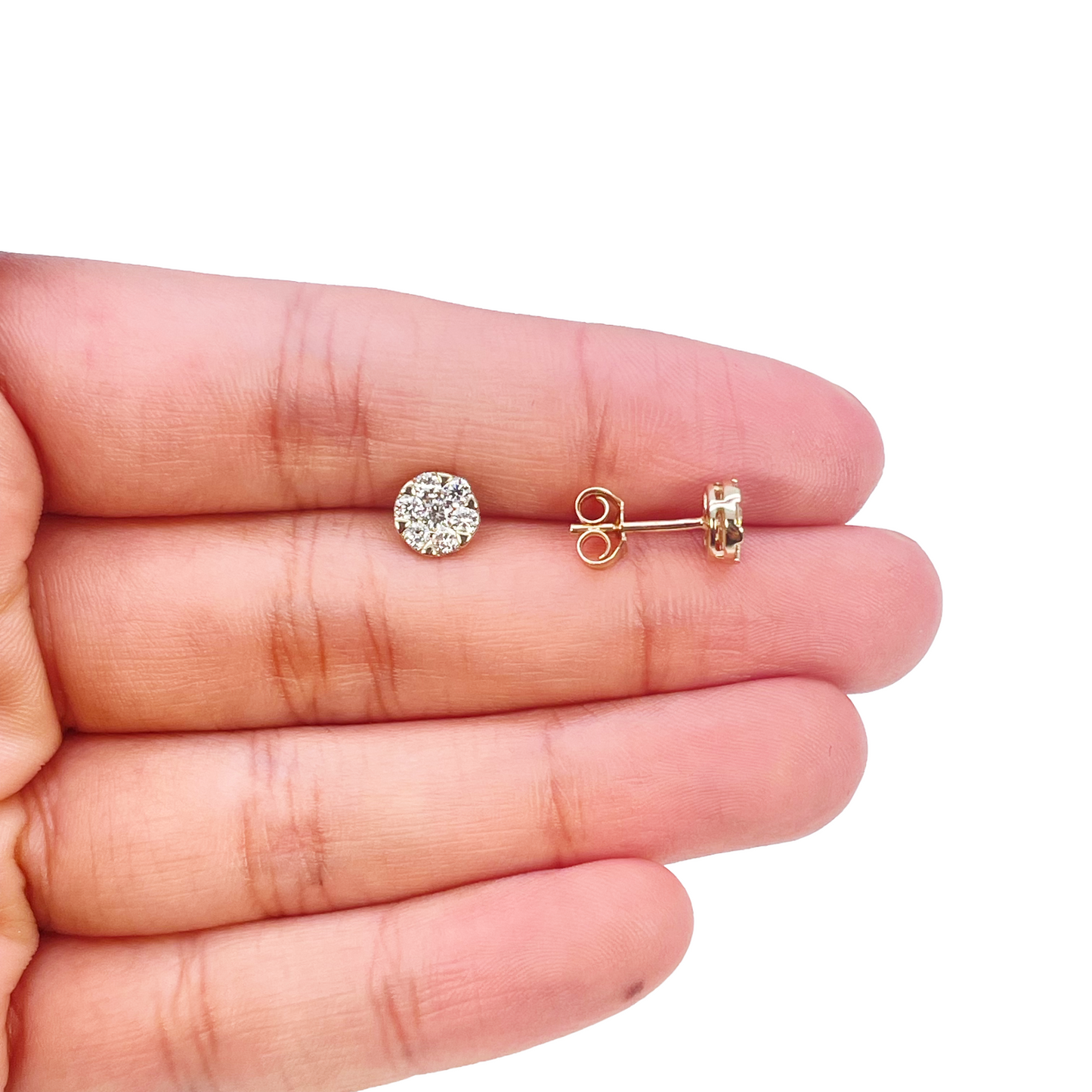 14ct Yellow Gold Natural Diamond Round Cluster Stud Earrings 0.49ct 