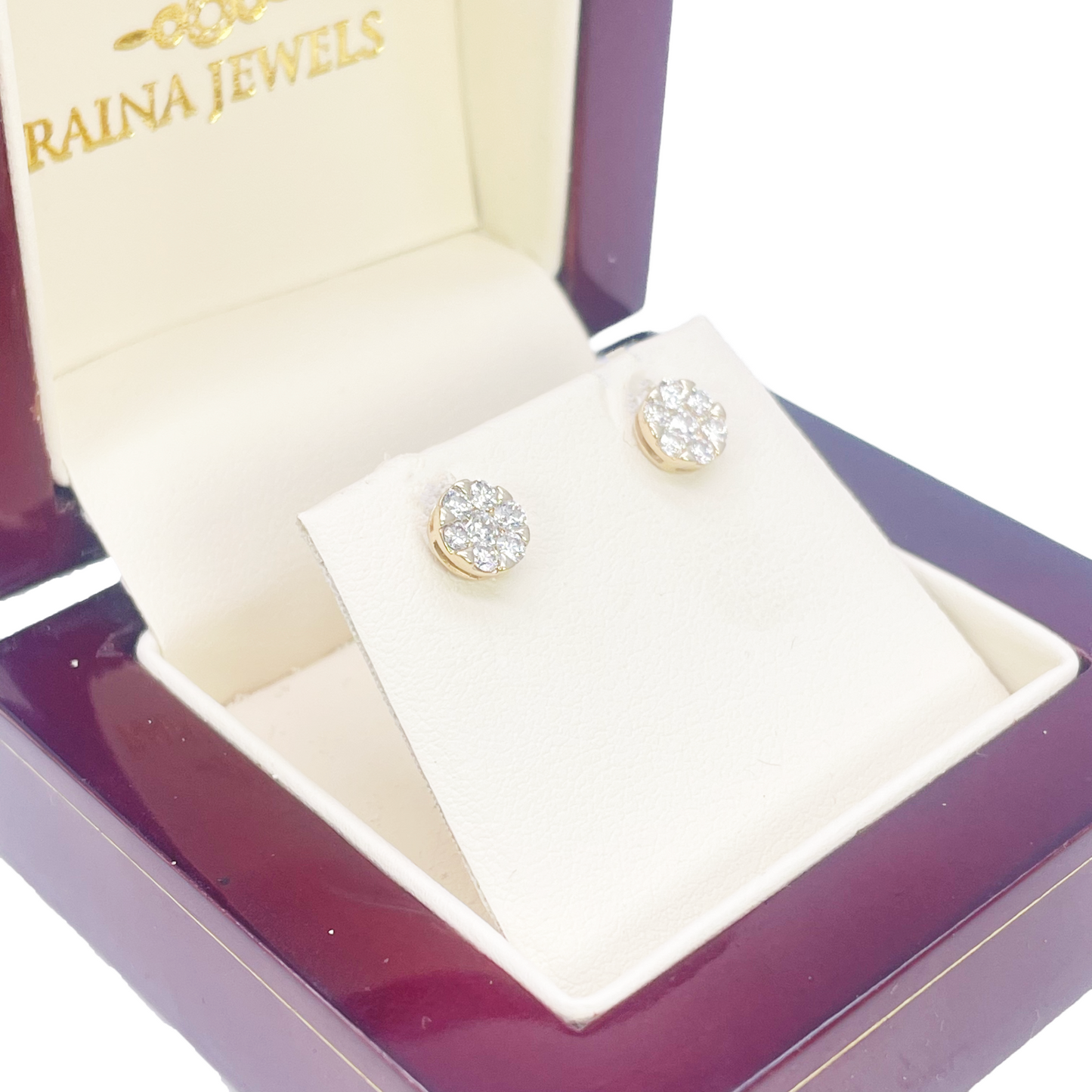 14ct Yellow Gold Natural Diamond Round Cluster Stud Earrings 0.49ct 