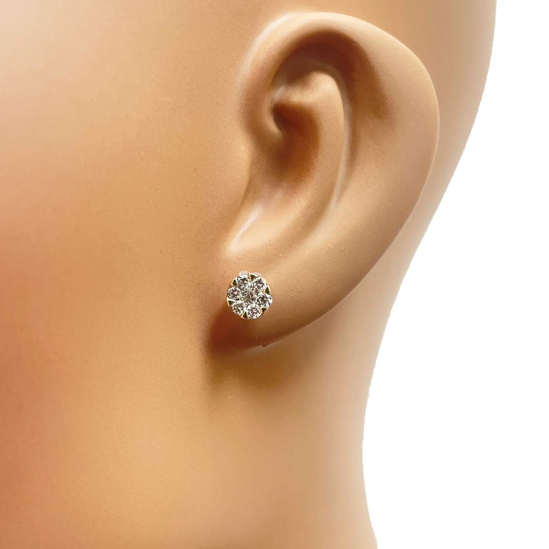 14ct Yellow Gold Natural Diamond Round Cluster Stud Earrings 0.49ct 