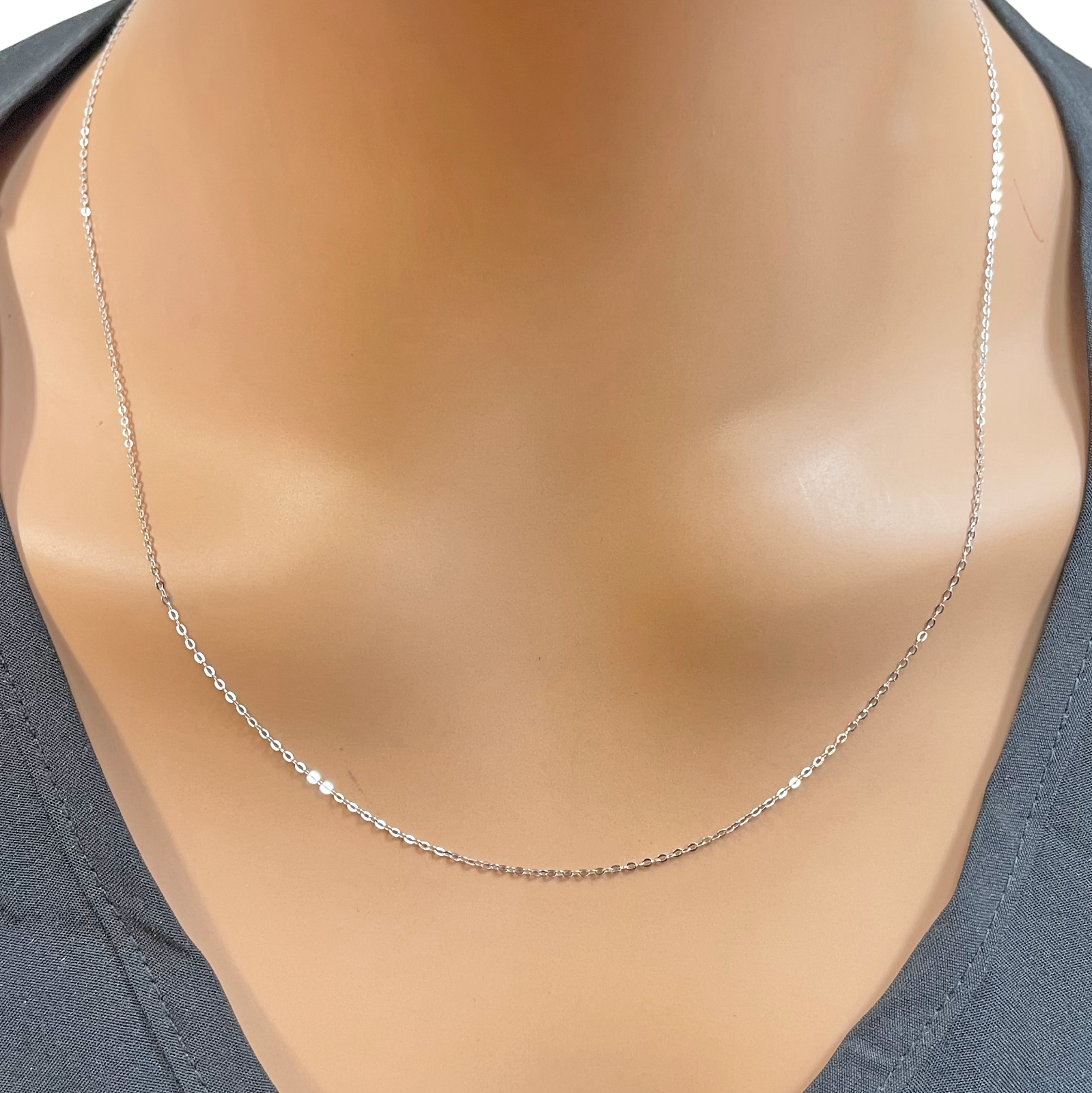 Platinum Cable Trace Link Chain Necklace 16 Inches 0.9mm Width 