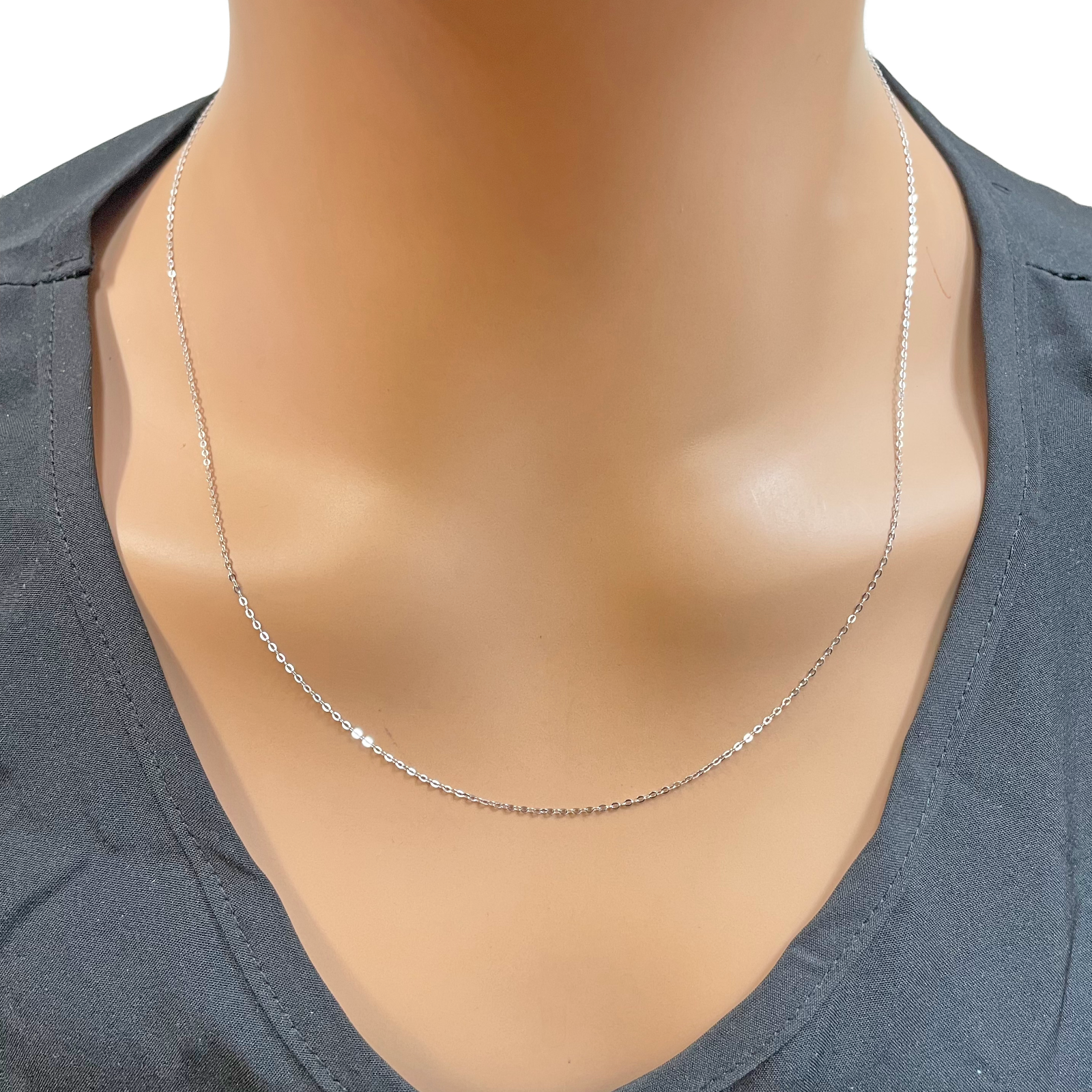 Platinum Cable Trace Link Chain Necklace 16 Inches 0.9mm Width 