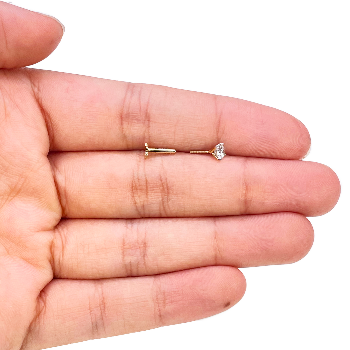 18ct Gold Natural Round Diamond Nose Stud Pin 0.20ct 4 Claw Certified 3.7mm Wide 