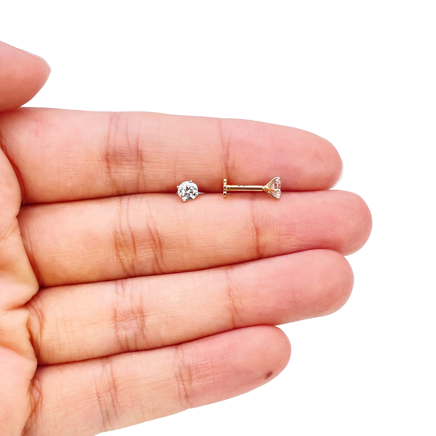 18ct Gold Natural Round Diamond Stud Earrings 0.40ct 4 Claw Certified 3.7mm Wide 