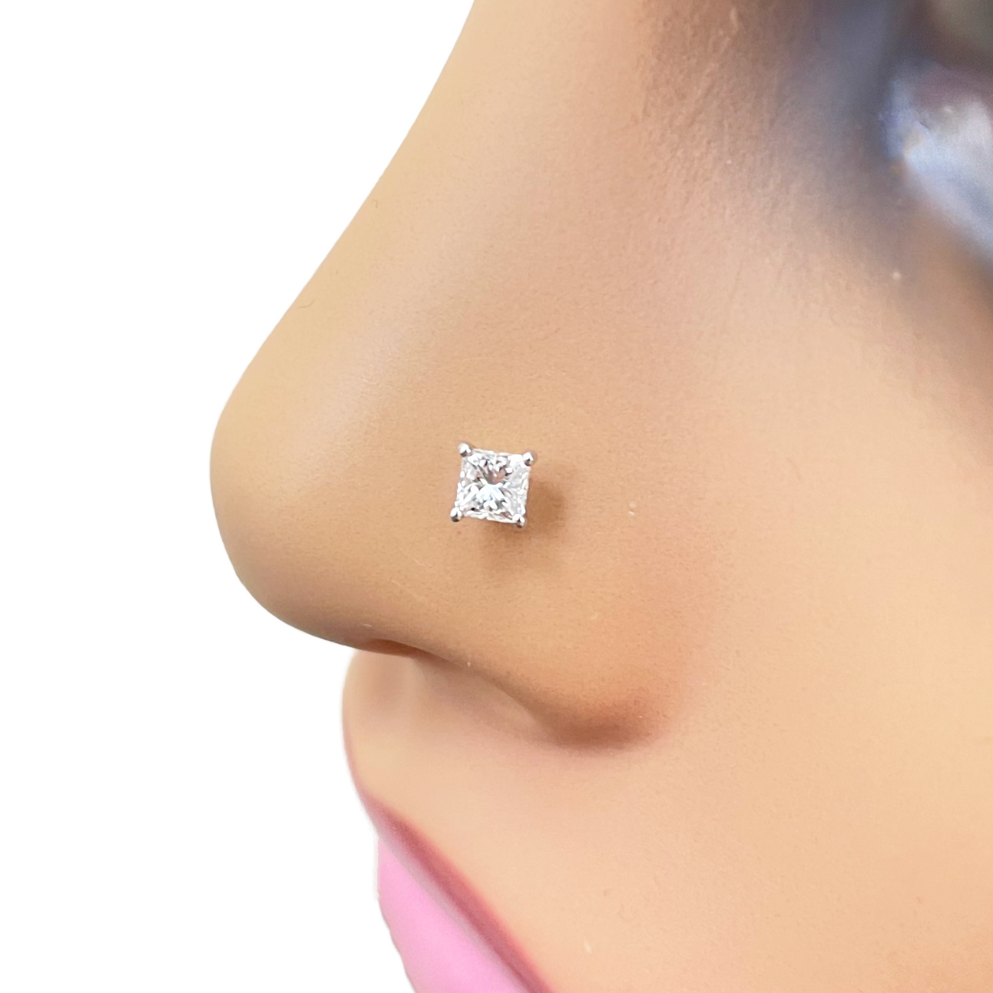 18ct Gold Natural Princess Diamond Nose Stud Pin 0.20ct 4 Claw Certified 