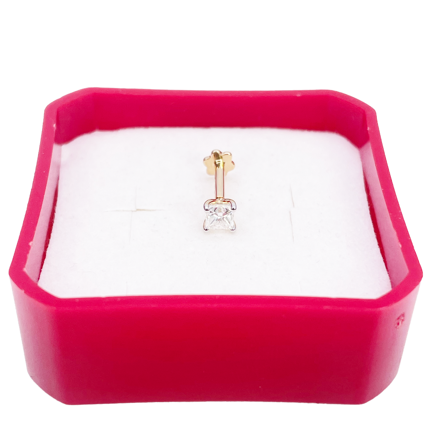 18ct Gold Natural Princess Diamond Nose Stud Pin 0.20ct 4 Claw Certified 