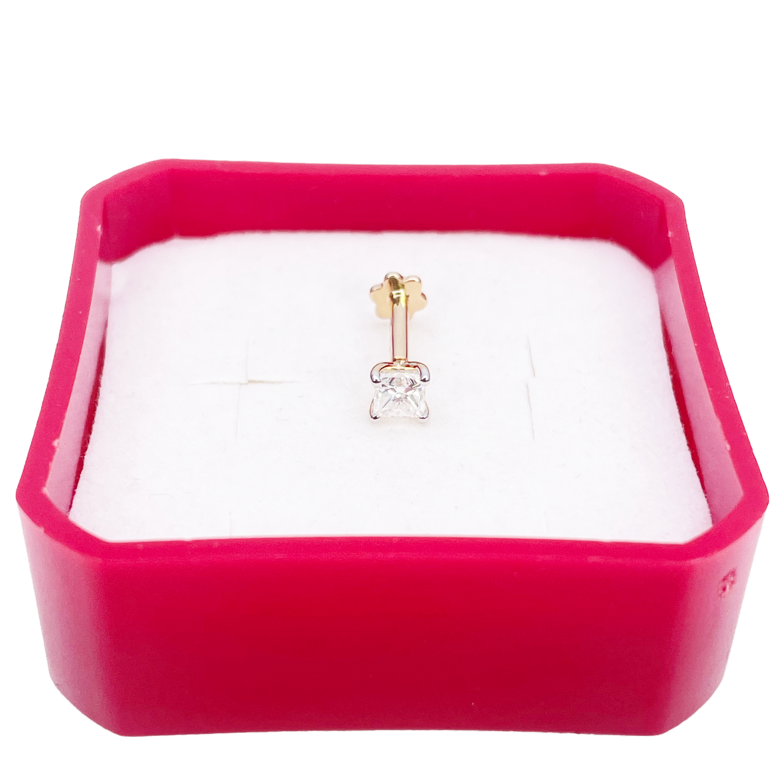 18ct Gold Natural Princess Diamond Nose Stud Pin 0.20ct 4 Claw Certified 