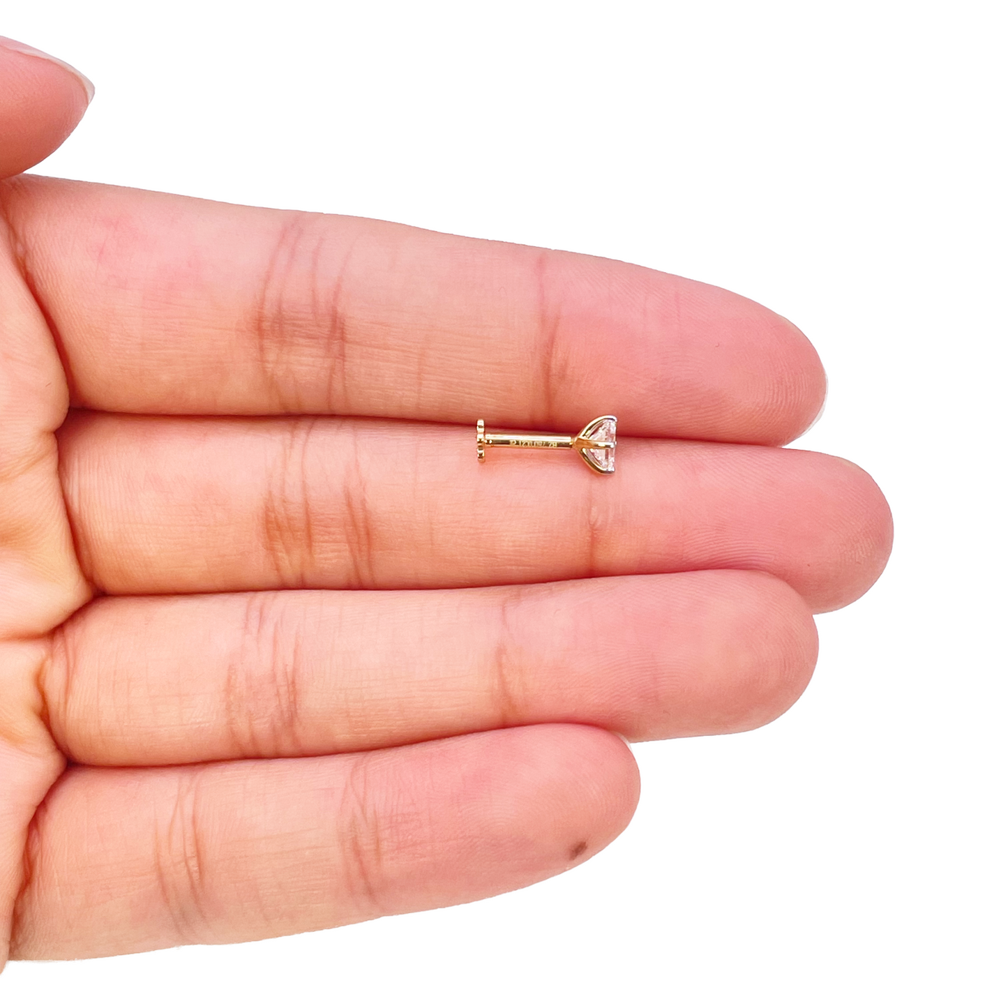 18ct Gold Natural Princess Diamond Nose Stud Pin 0.20ct 4 Claw Certified 