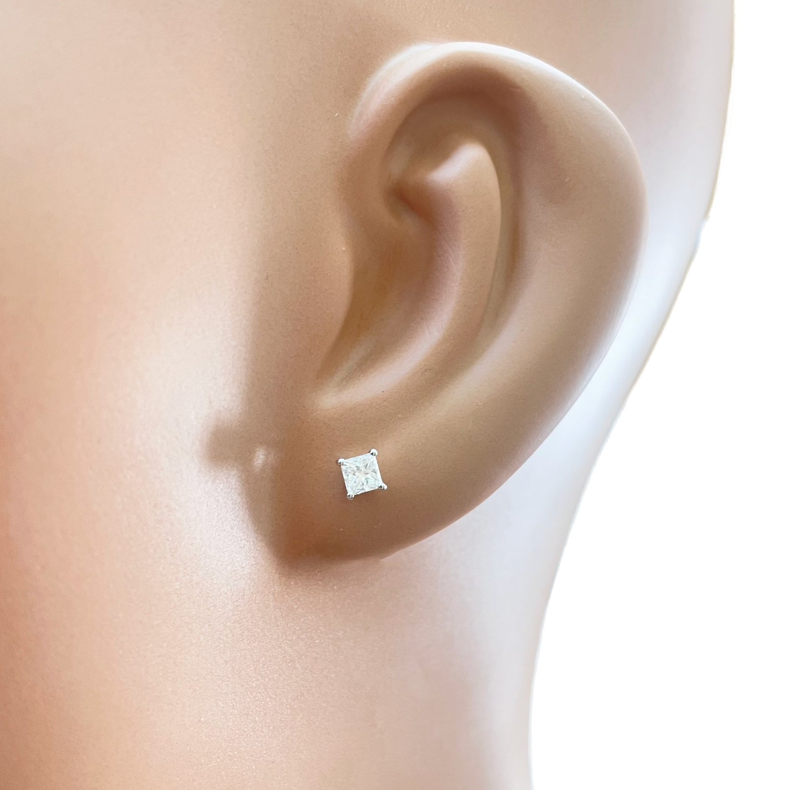 18ct Gold Natural Princess Diamond Stud Earrings 0.40ct 4 Claw Certified 