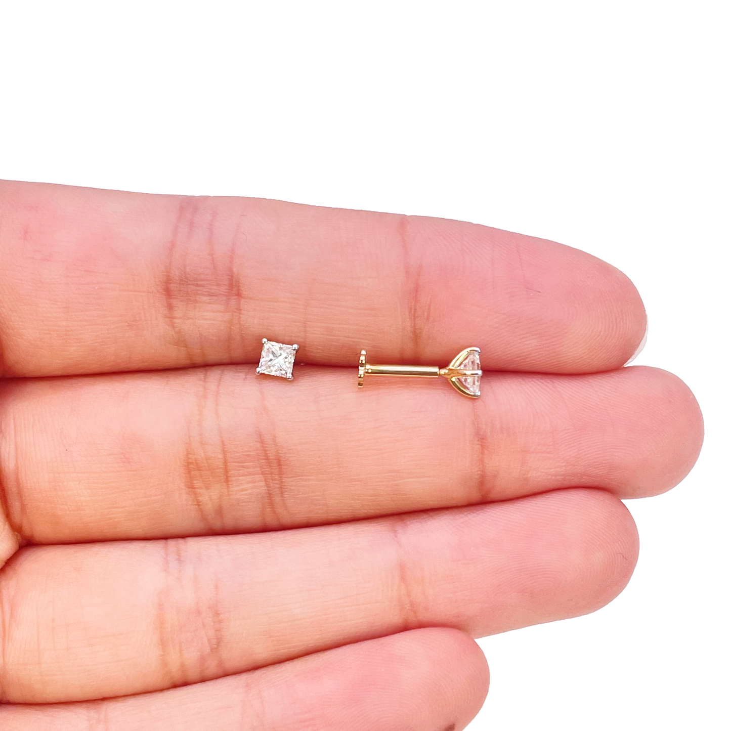 18ct Gold Natural Princess Diamond Stud Earrings 0.40ct 4 Claw Certified 