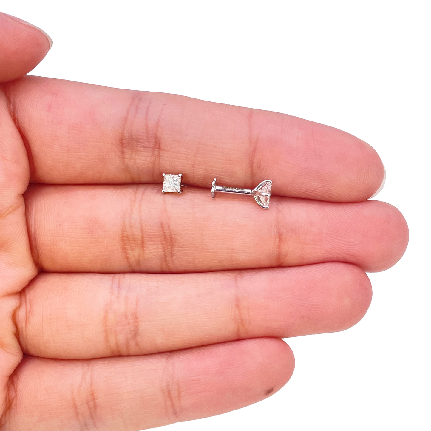 18ct Gold Natural Princess Diamond Stud Earrings 0.40ct 4 Claw Certified 