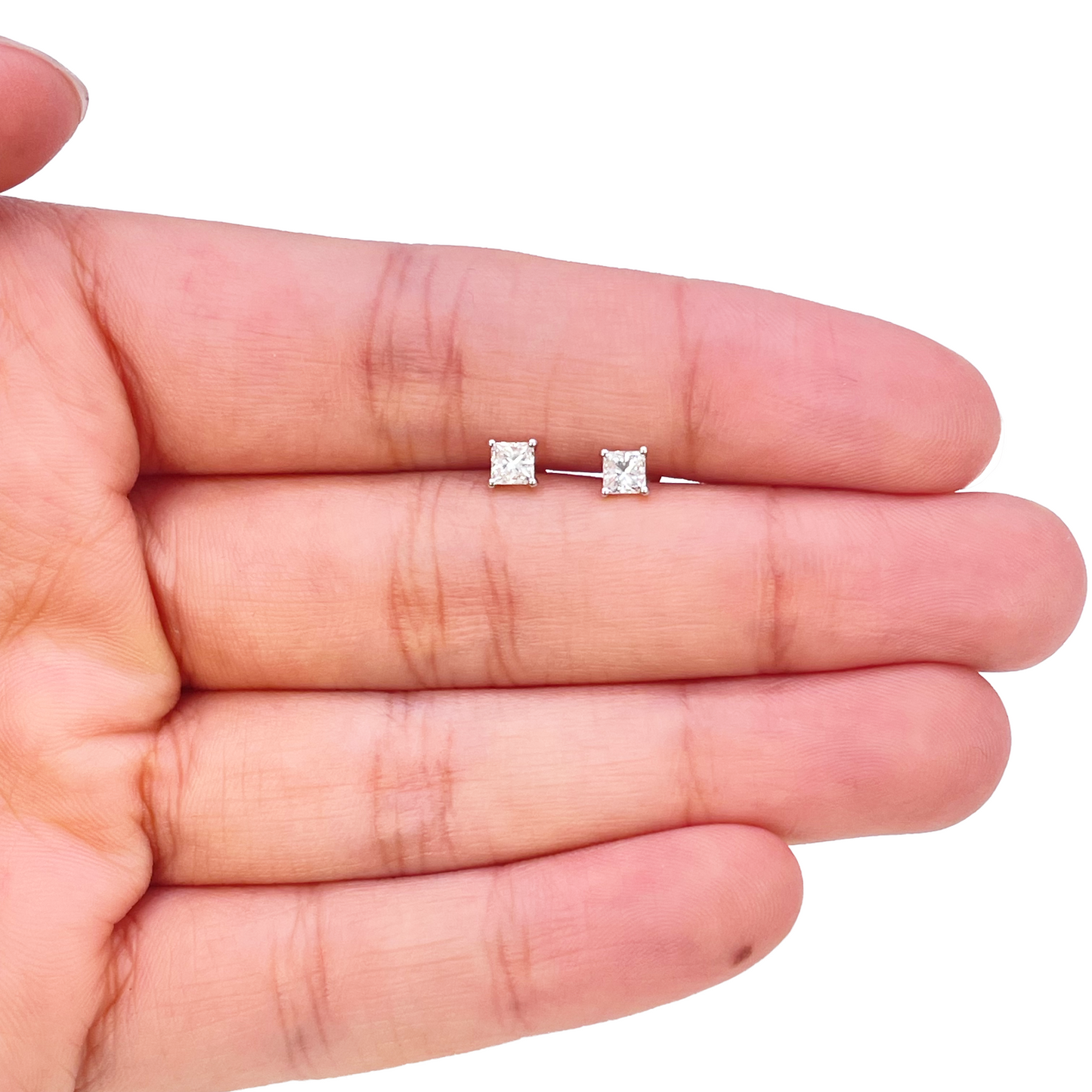 18ct Gold Natural Princess Diamond Stud Earrings 0.40ct 4 Claw Certified 