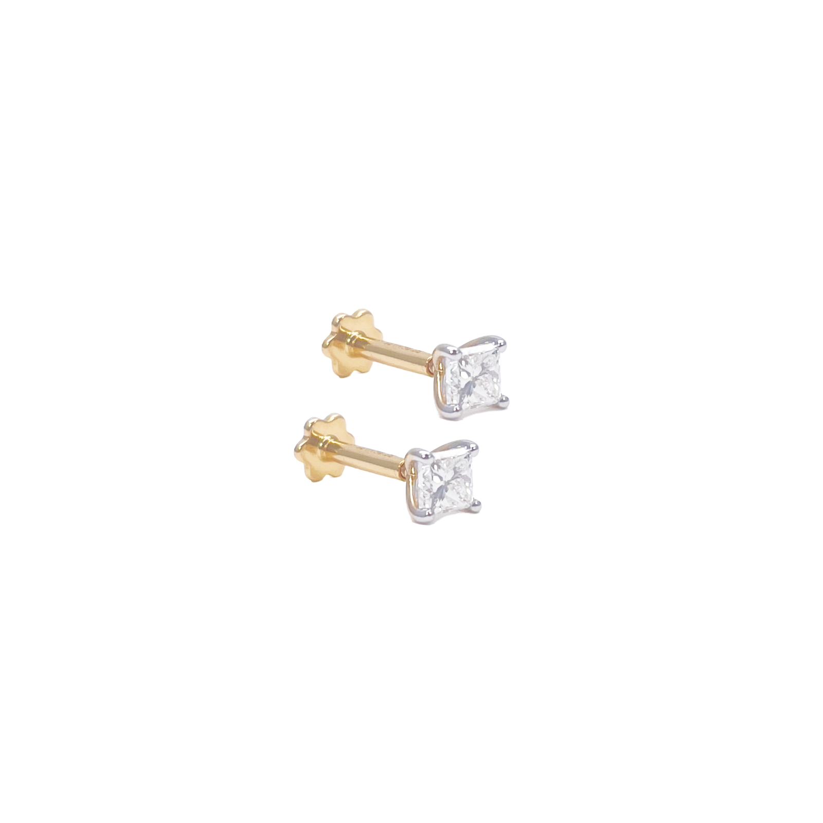 18ct Gold Natural Princess Diamond Stud Earrings 0.40ct 4 Claw Certified 