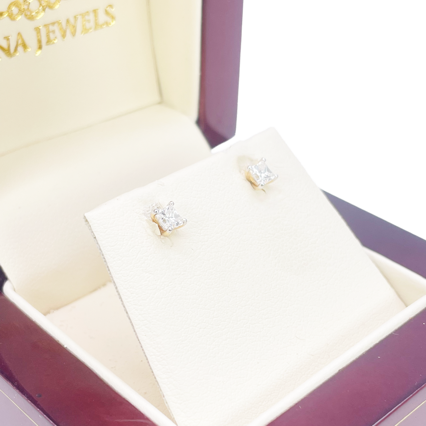 18ct Gold Natural Princess Diamond Stud Earrings 0.40ct 4 Claw Certified 