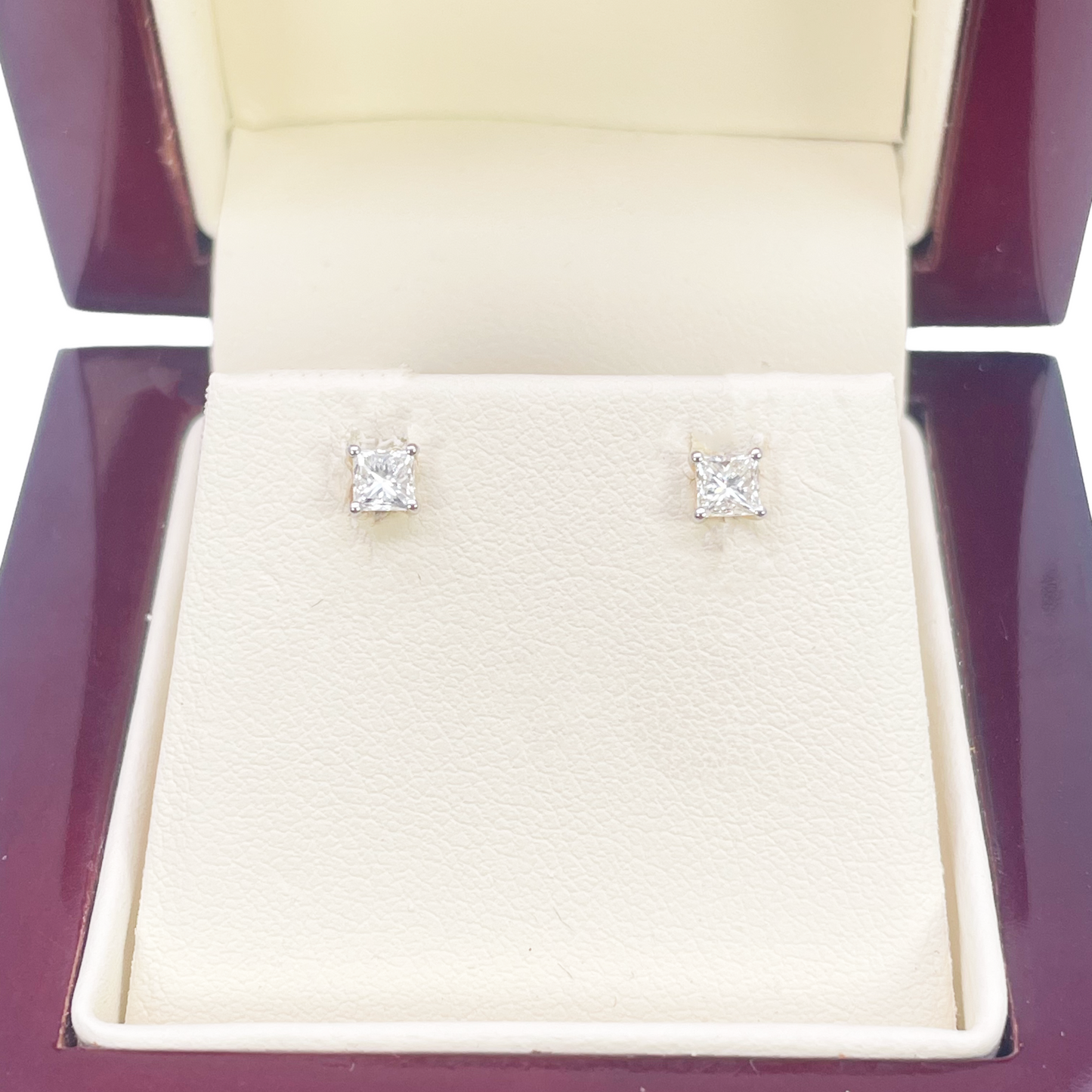 18ct Gold Natural Princess Diamond Stud Earrings 0.40ct 4 Claw Certified 
