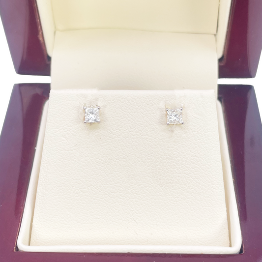 18ct Gold Natural Princess Diamond Stud Earrings 0.40ct 4 Claw Certified 
