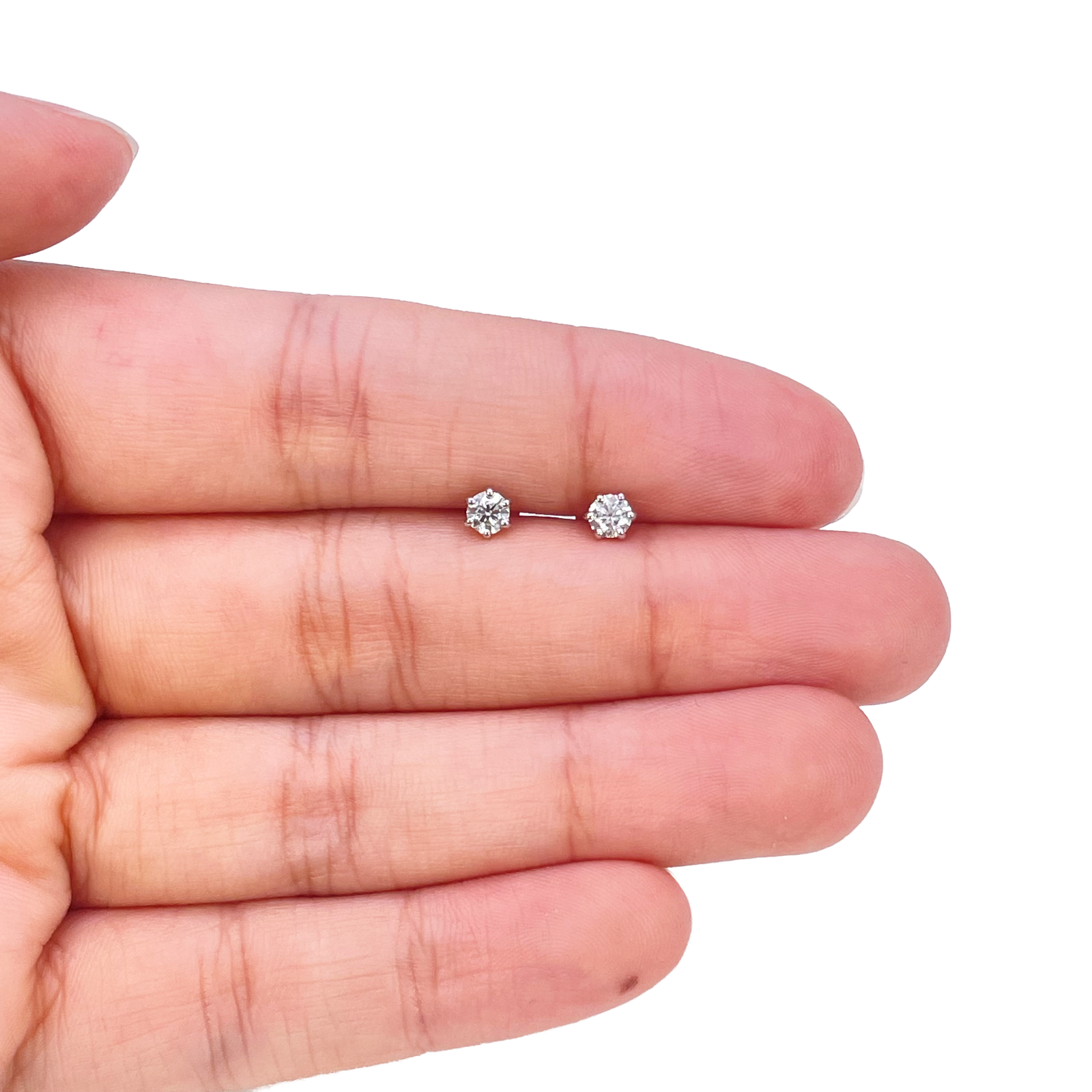 14ct Gold Natural Round Diamond Stud Earrings 0.30ct 6 Claw 3.7mm Wide 