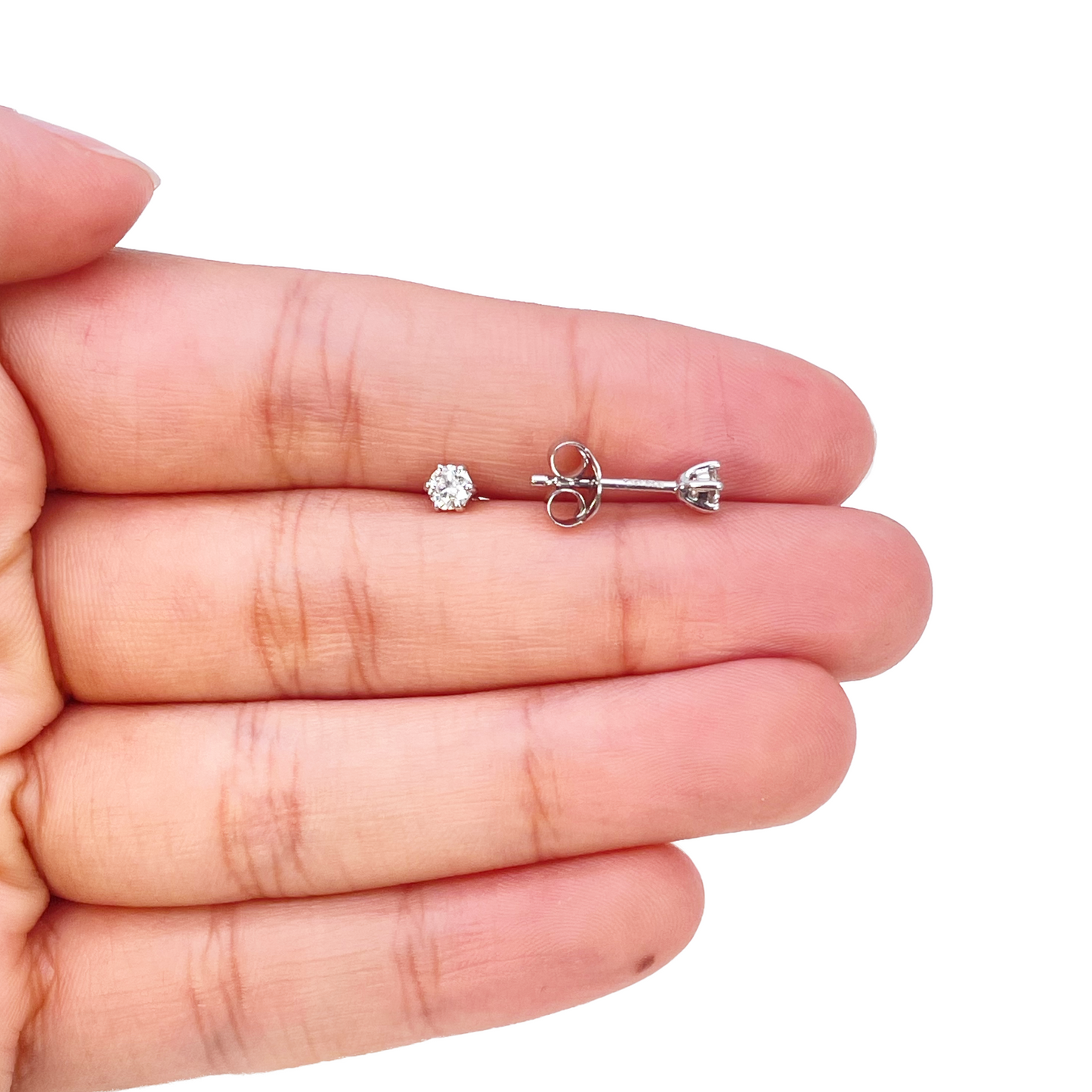 14ct Gold Natural Round Diamond Stud Earrings 0.30ct 6 Claw 3.7mm Wide 