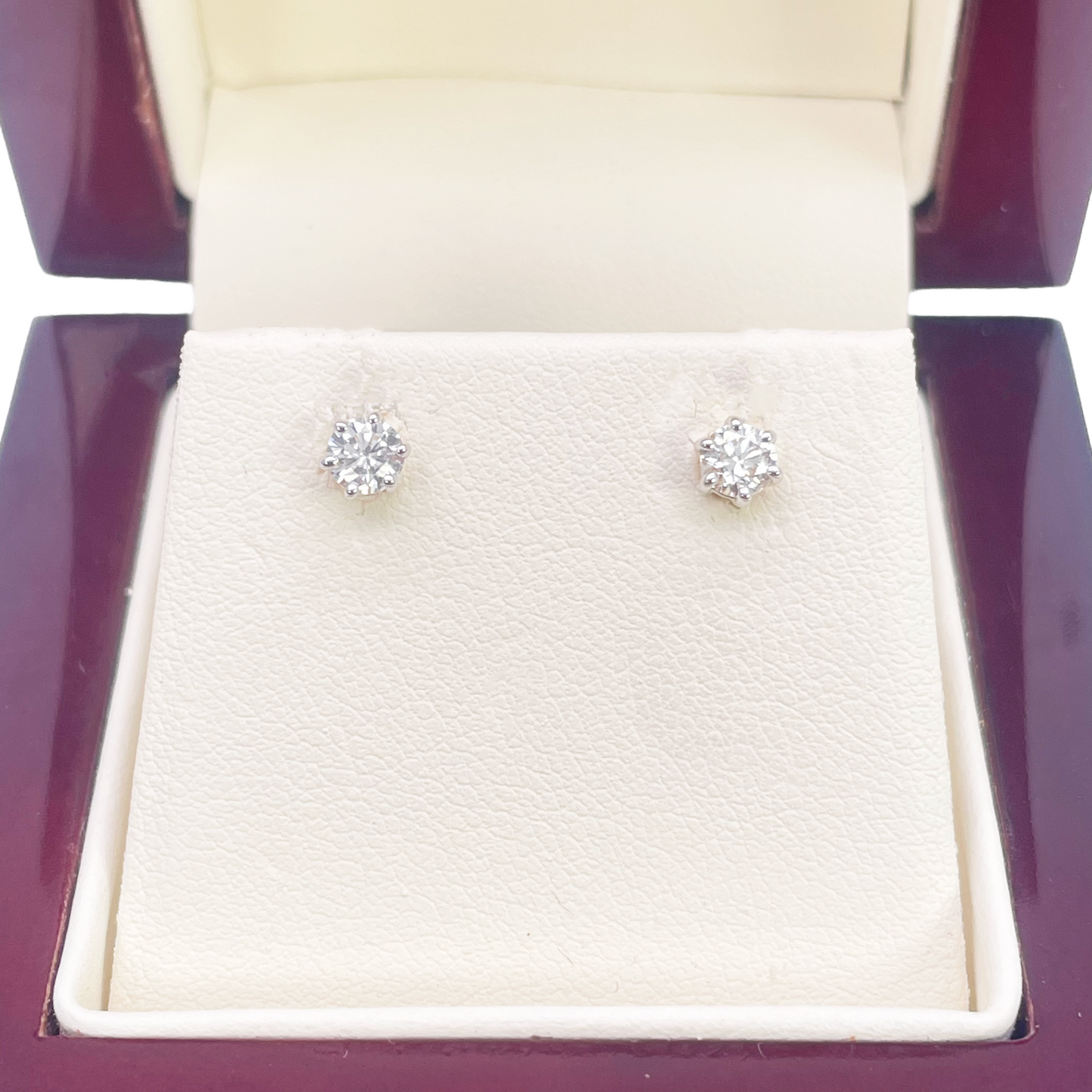 14ct Gold Natural Round Diamond Stud Earrings 0.30ct 6 Claw 3.7mm Wide 