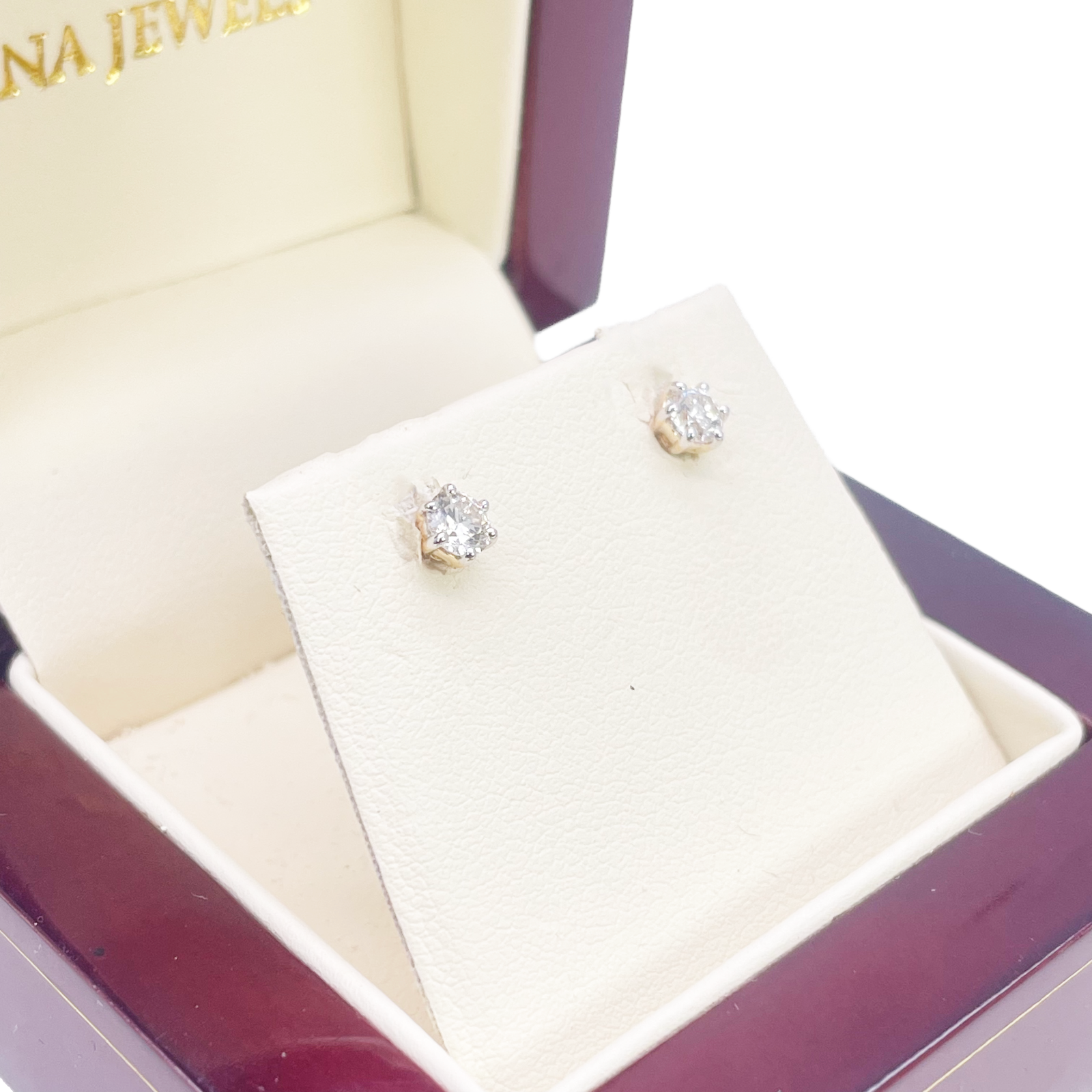 14ct Gold Natural Round Diamond Stud Earrings 0.30ct 6 Claw 3.7mm Wide 