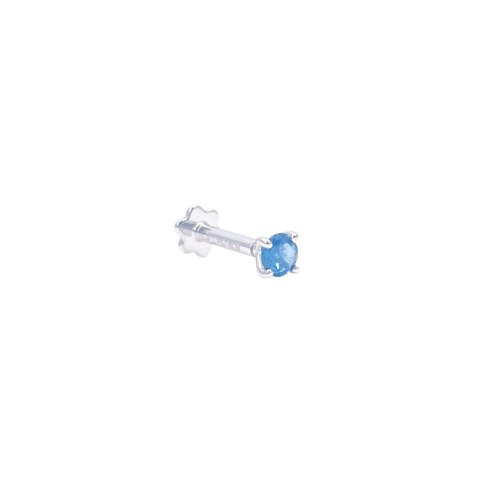 18ct Gold Natural Round Sapphire 4-Claw Nose Stud Pin 0.10ct 2.8mm Width 