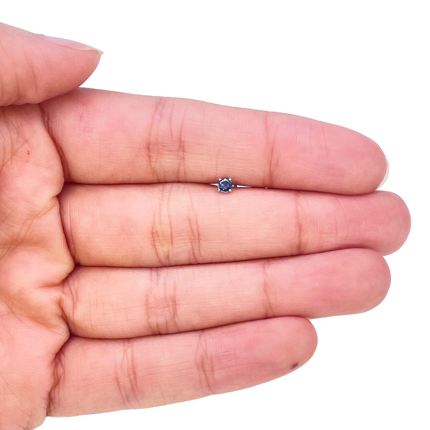 18ct Gold Natural Round Sapphire 4-Claw Nose Stud Pin 0.10ct 2.8mm Width 