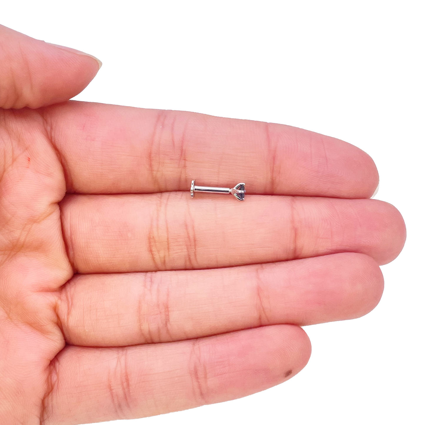 18ct Gold Natural Round Sapphire 4-Claw Nose Stud Pin 0.10ct 2.8mm Width 