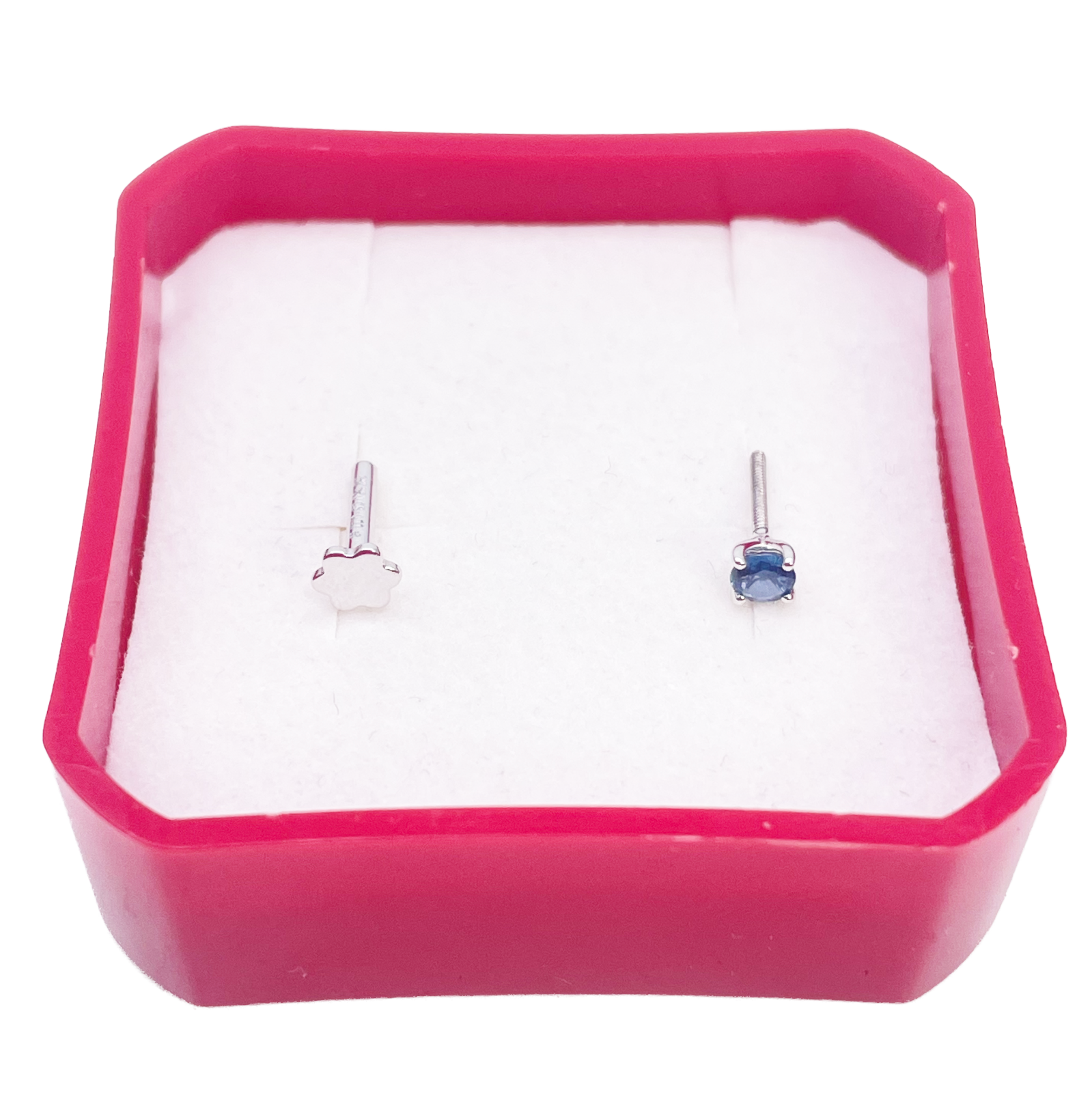 18ct Gold Natural Round Sapphire 4-Claw Nose Stud Pin 0.10ct 2.8mm Width 