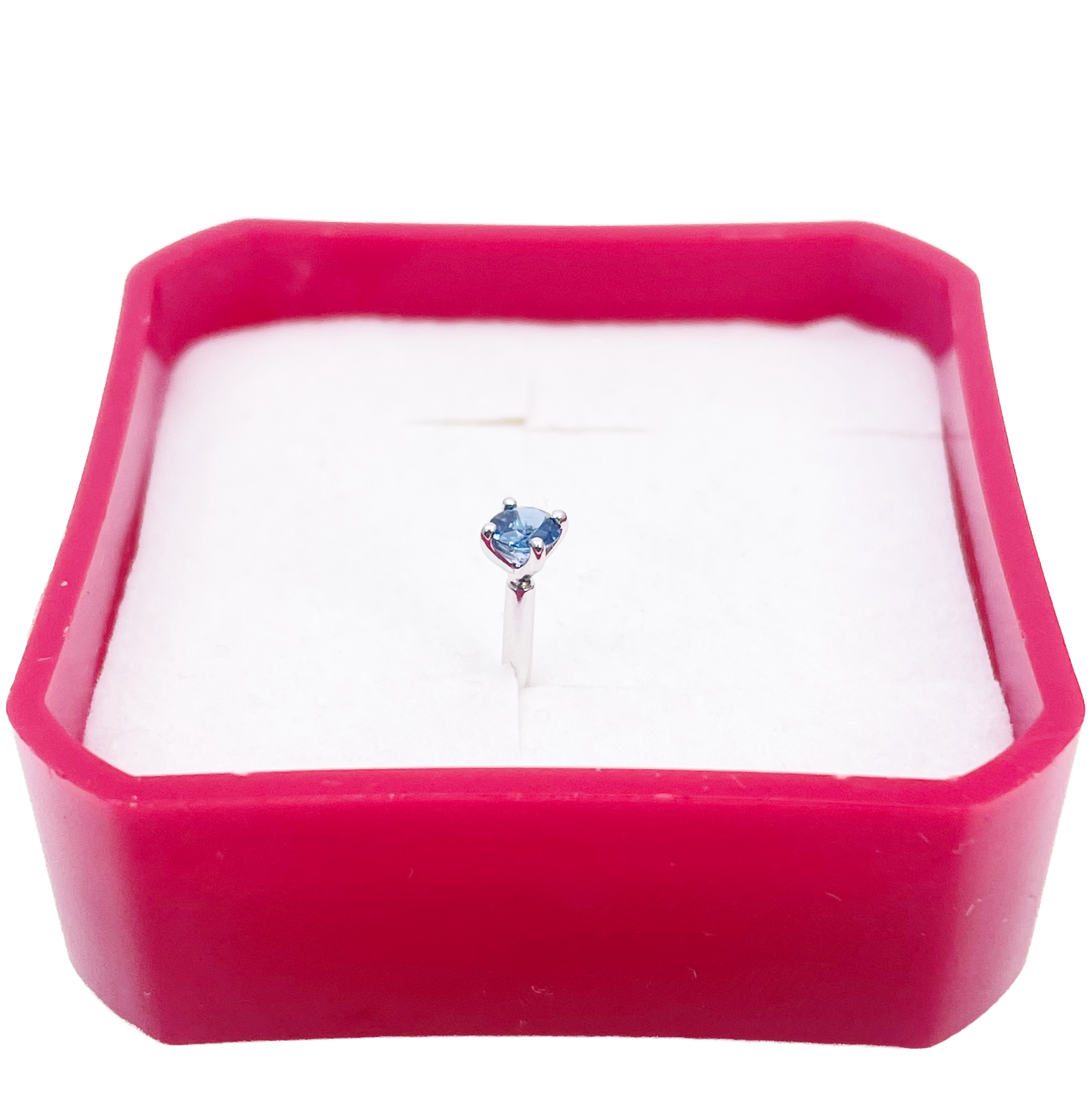 18ct Gold Natural Round Sapphire 4-Claw Nose Stud Pin 0.10ct 2.8mm Width 