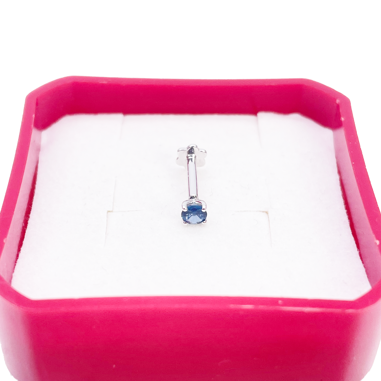 18ct Gold Natural Round Sapphire 4-Claw Nose Stud Pin 0.10ct 2.8mm Width 