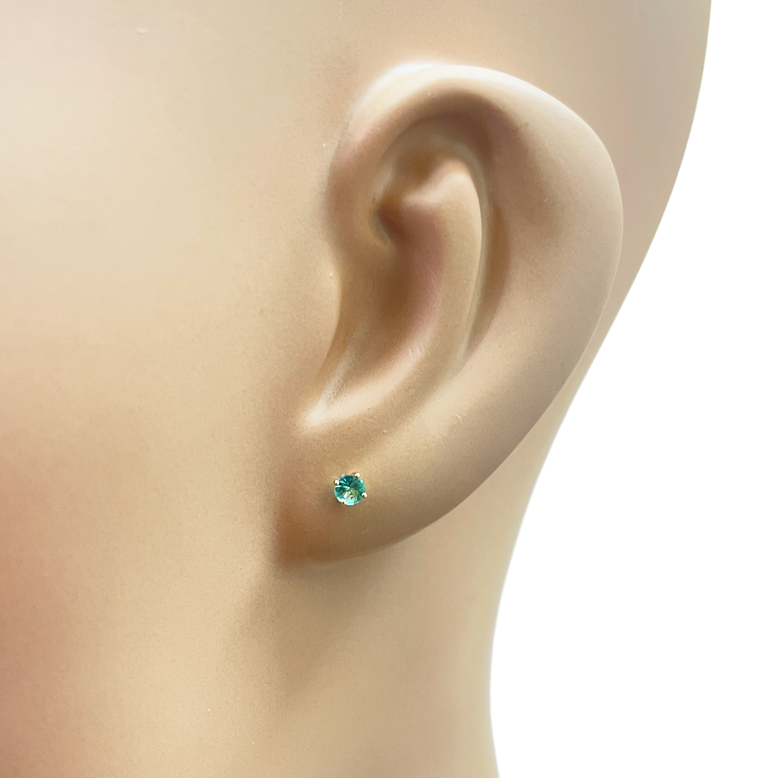 18ct Gold Natural Round Emerald 4-Claw Children's Earrings 0.20ct 2.9mm Width 