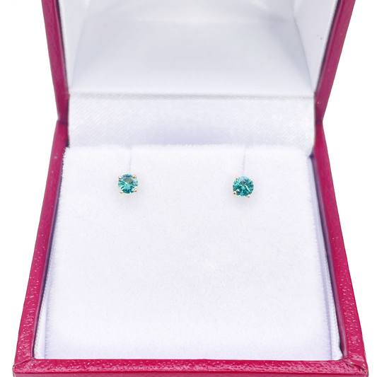 18ct Gold Natural Round Emerald 4-Claw Children's Earrings 0.20ct 2.9mm Width 