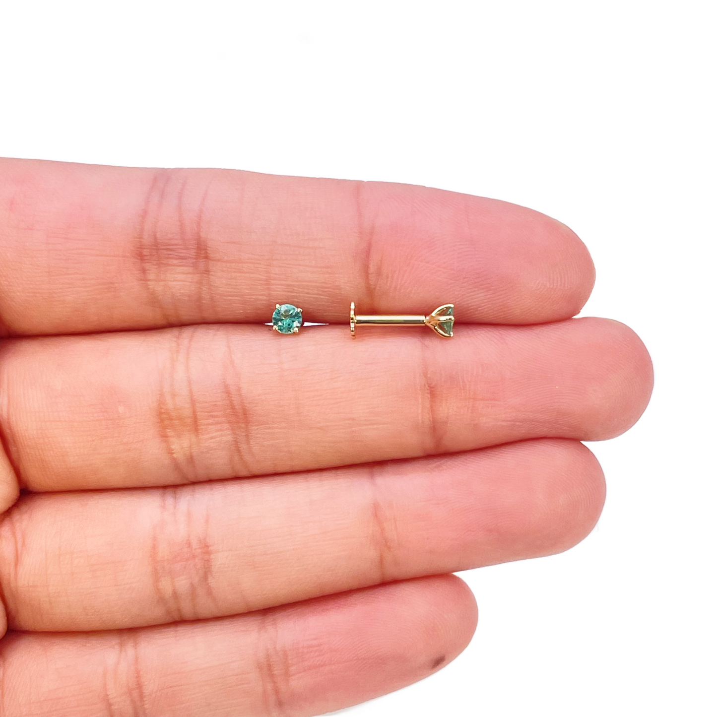 18ct Gold Natural Round Emerald 4-Claw Children's Earrings 0.20ct 2.9mm Width 