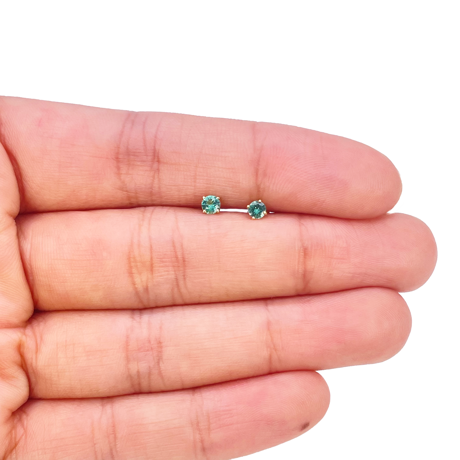 18ct Gold Natural Round Emerald 4-Claw Children's Earrings 0.20ct 2.9mm Width 