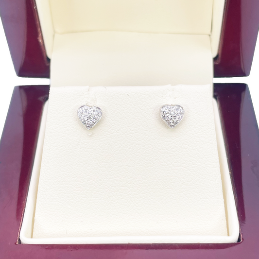 18ct White Gold Childrens Round Natural Diamond Heart Shape Stud Earrings 0.14ct