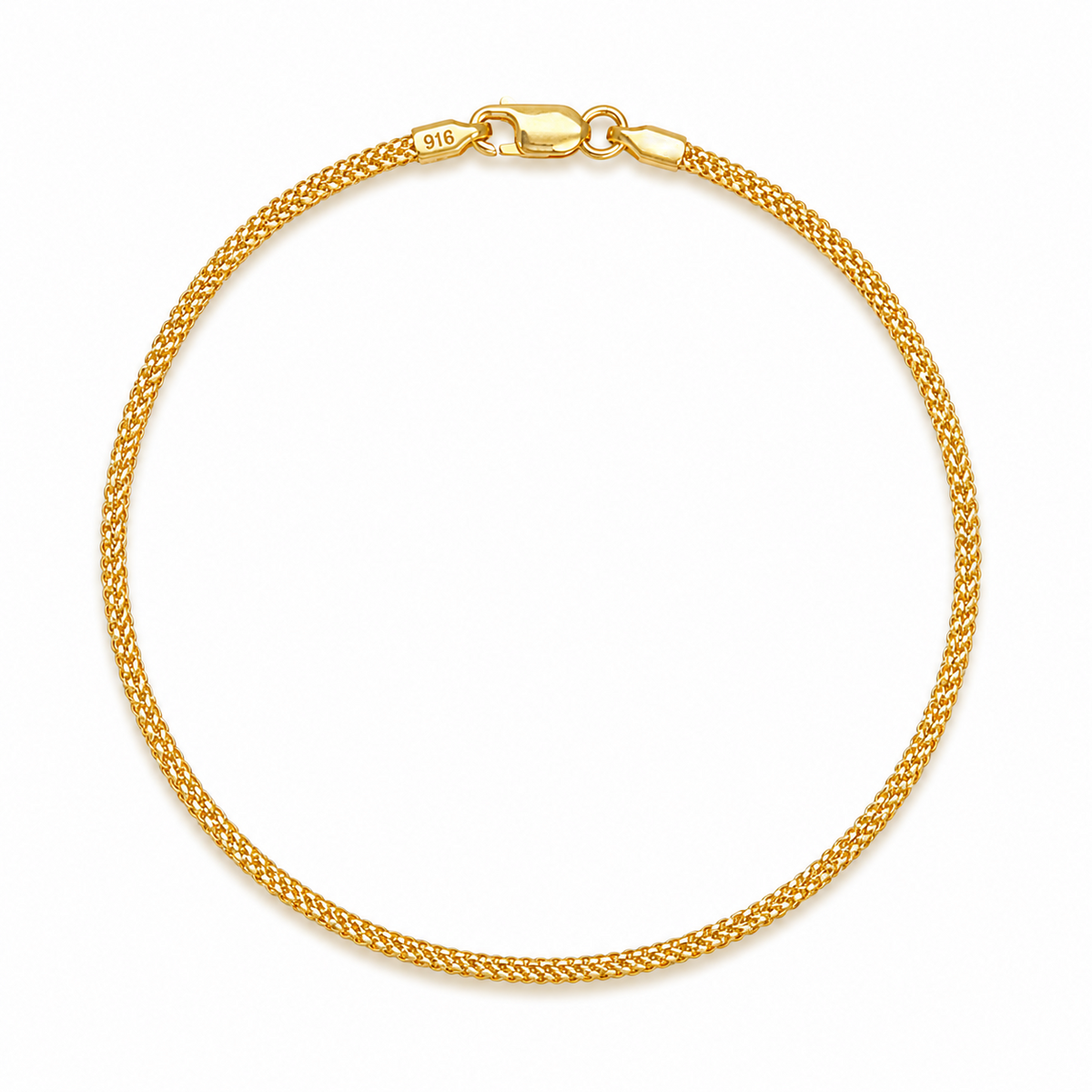 22ct Yellow Gold Minimalist Foxtail Dragon Bracelet 7 Inches