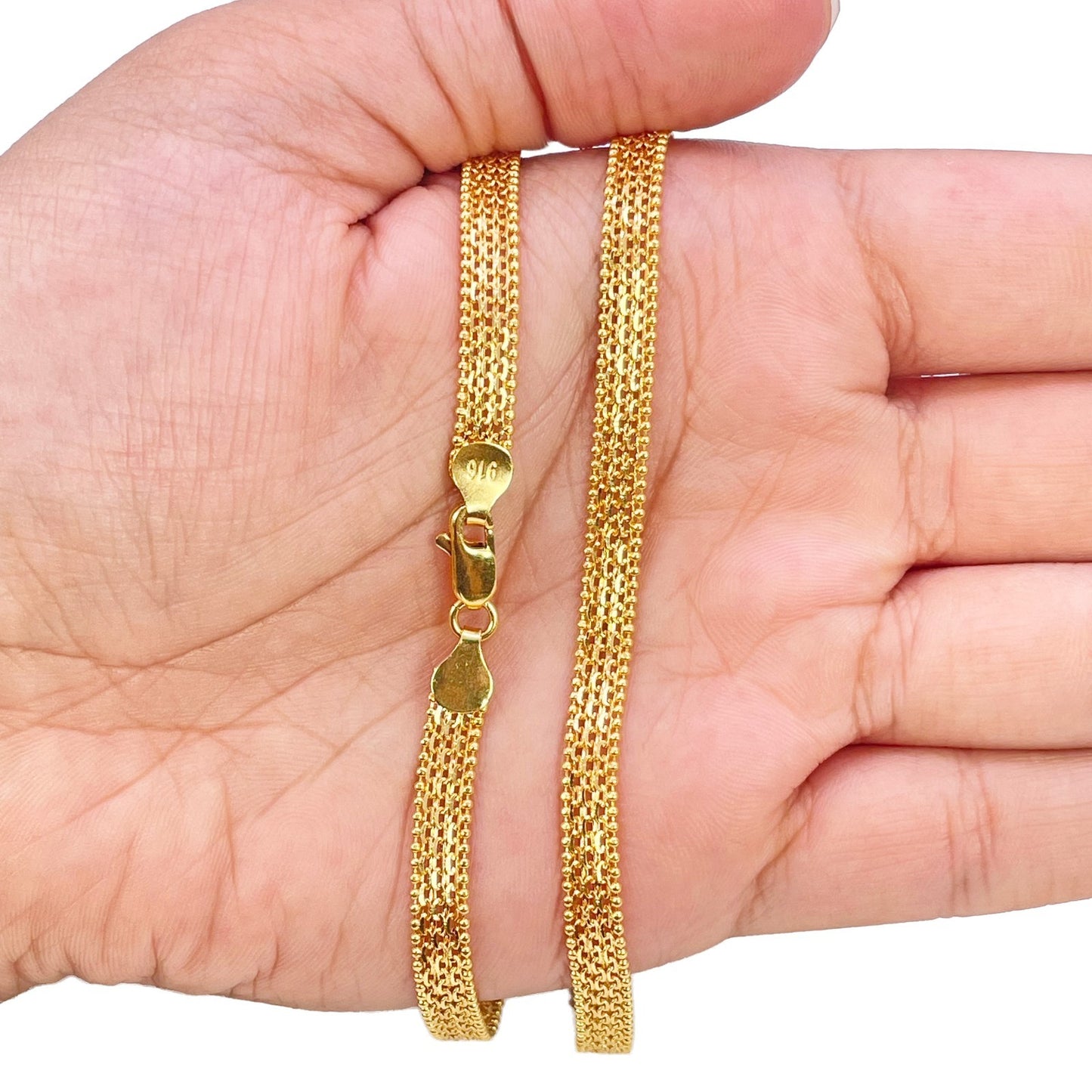 22ct Yellow Gold Flat Link Chain Necklace 20 Inches 5.2mm Width