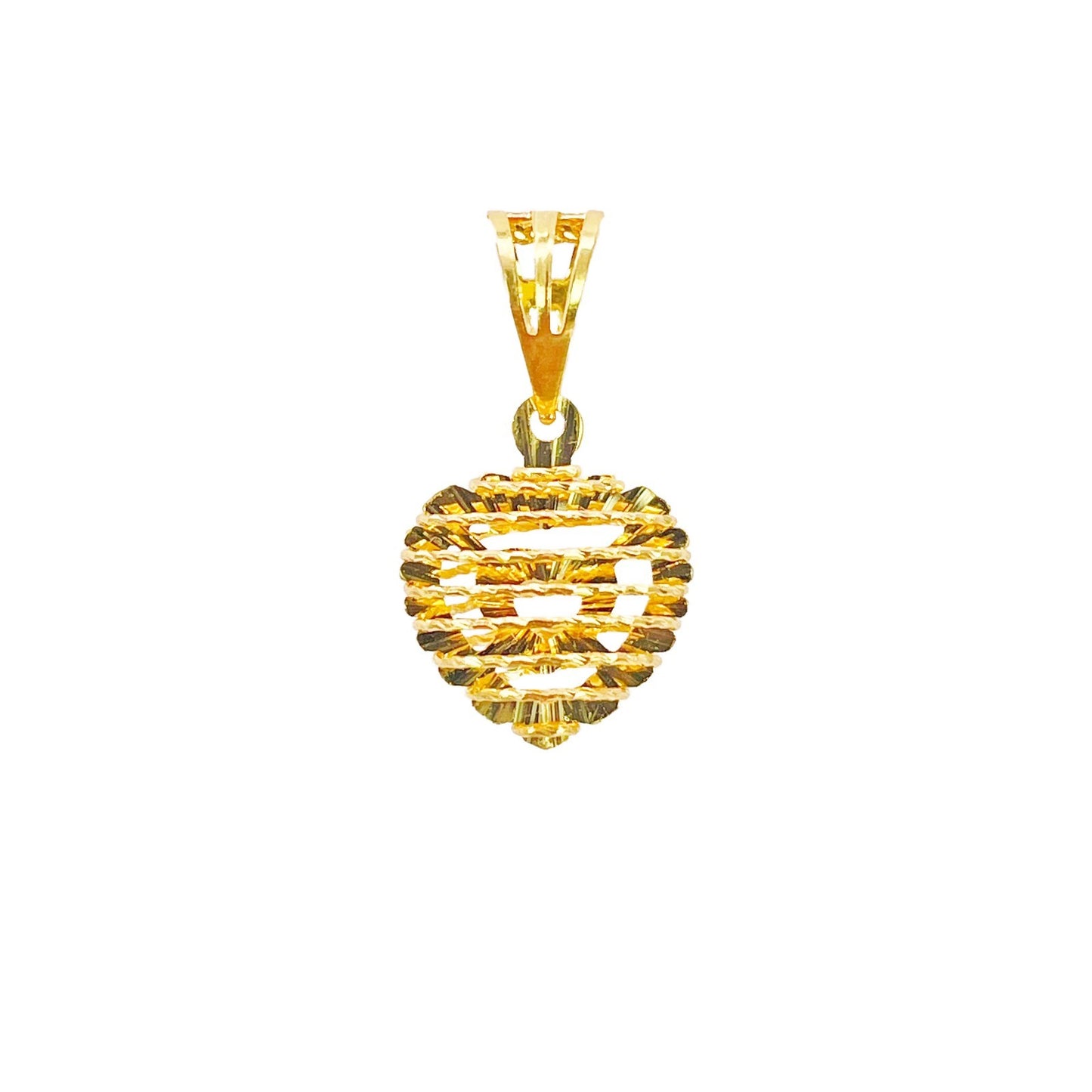 22ct Yellow Gold Diamond Cut Heart Mesh Open Cut Mini Pendant High Polish