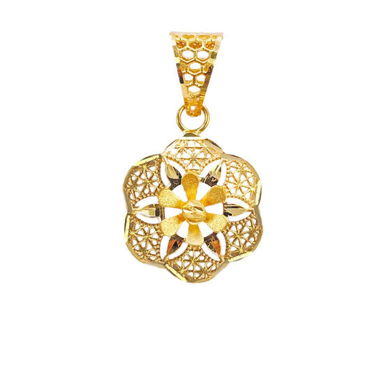 22ct Yellow Gold Diamond Cut Open Lattice Starburst Floral Daisy Pendant
