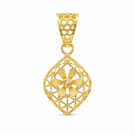 22ct Yellow Gold Diamond Cut Geometric Mesh Rhombus Daisy Pendant