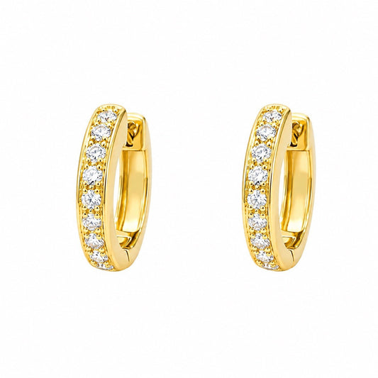 18ct Yellow Gold 0.33ct Natural Diamond Pave Set Huggie Hoop Earrings
