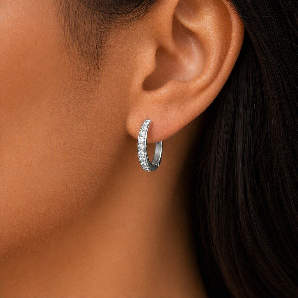 18ct White Gold 0.33ct Natural Diamond Pave Set Huggie Hoop Earrings
