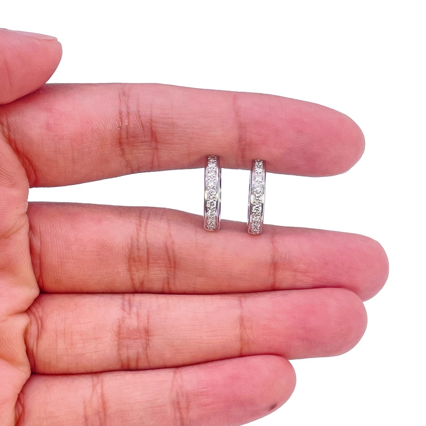 18ct White Gold 0.33ct Natural Diamond Pave Set Huggie Hoop Earrings