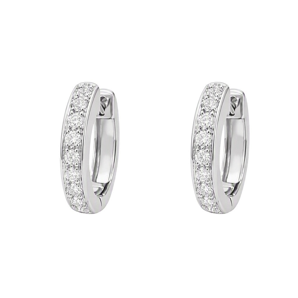18ct White Gold 0.33ct Natural Diamond Pave Set Huggie Hoop Earrings