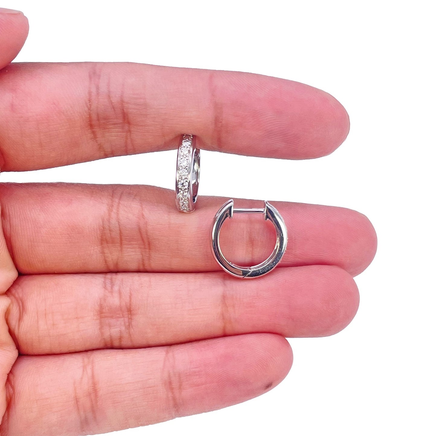 18ct White Gold 0.33ct Natural Diamond Pave Set Huggie Hoop Earrings