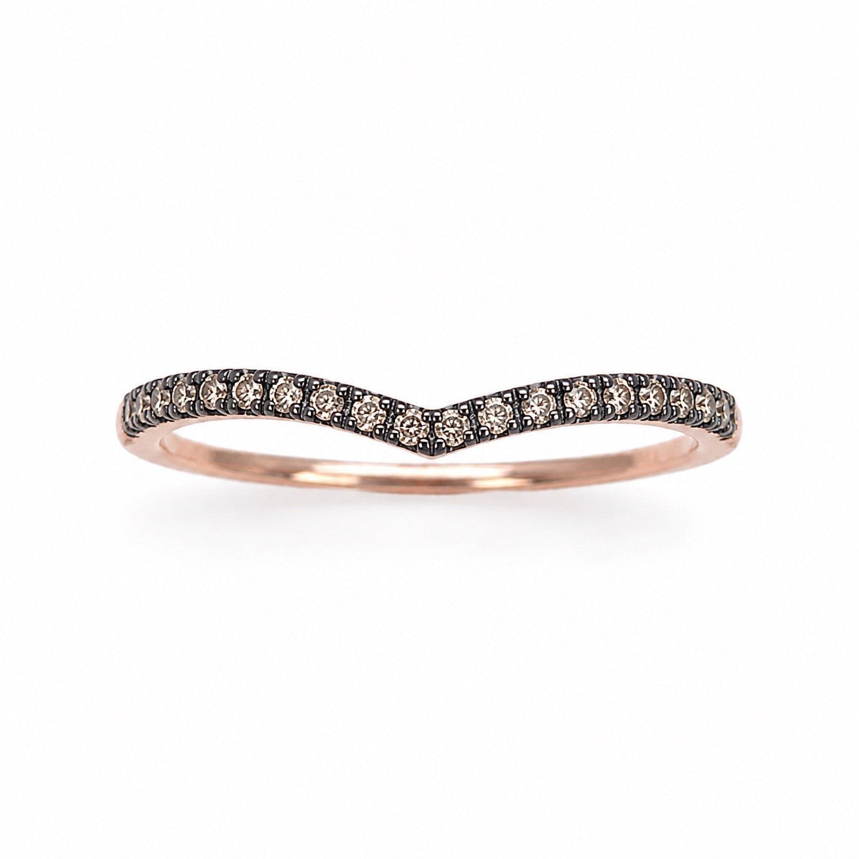 14ct Rose Gold Brown Champagne Diamond Wishbone Ring 0.20ct