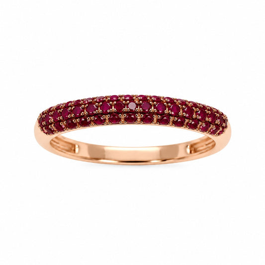 14ct Rose Gold Natural Ruby Dome Pave Ring 3 Row 0.40ct