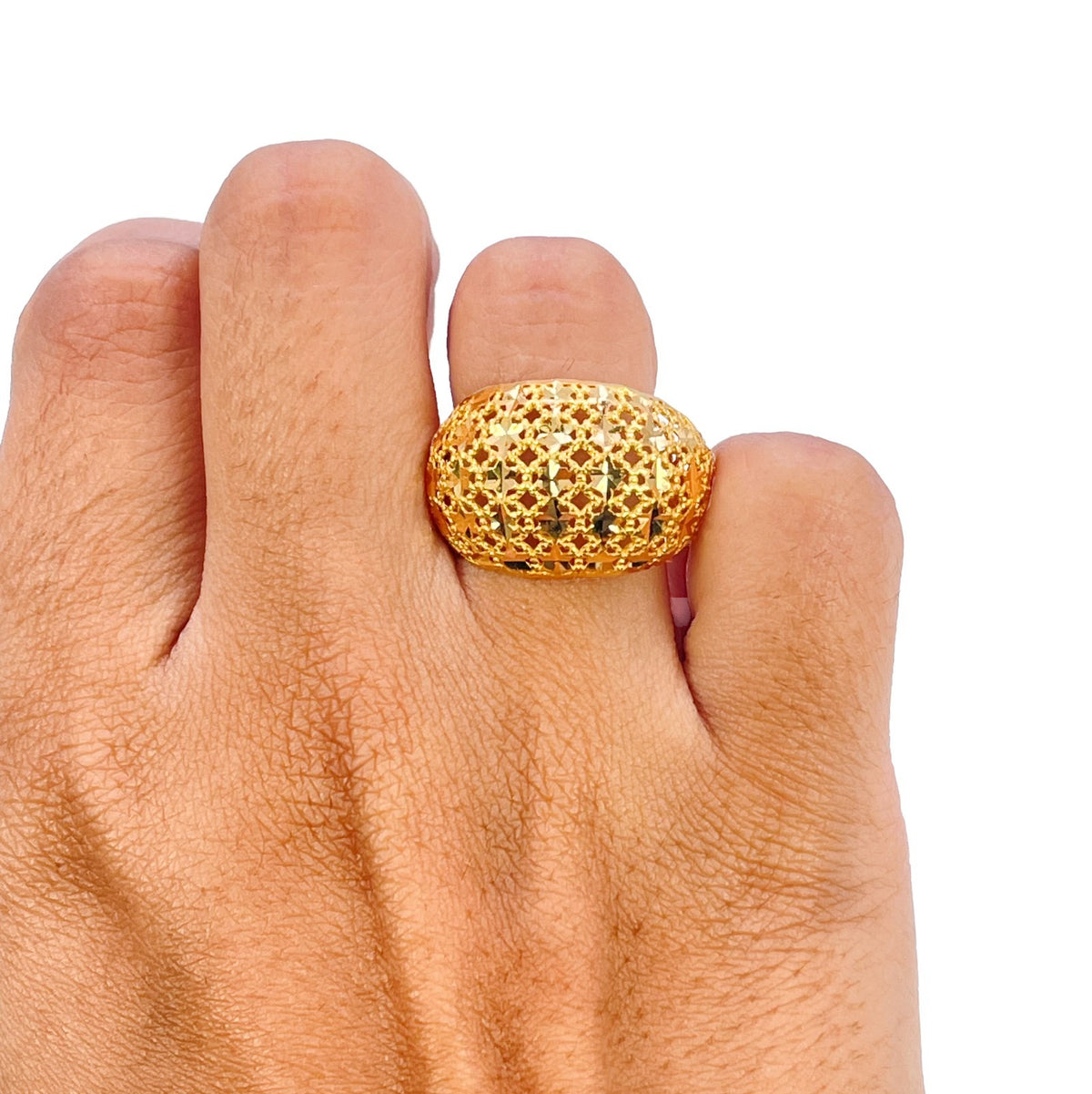 22ct Yellow Gold Jali Openwork Lattice Dome Statement Ring