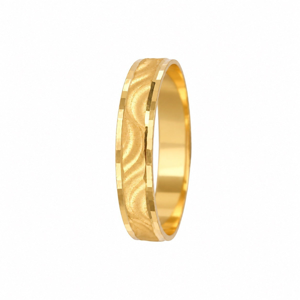 22ct Yellow Gold Textured Diamond Cut Wave Pattern Stackable Band Ring