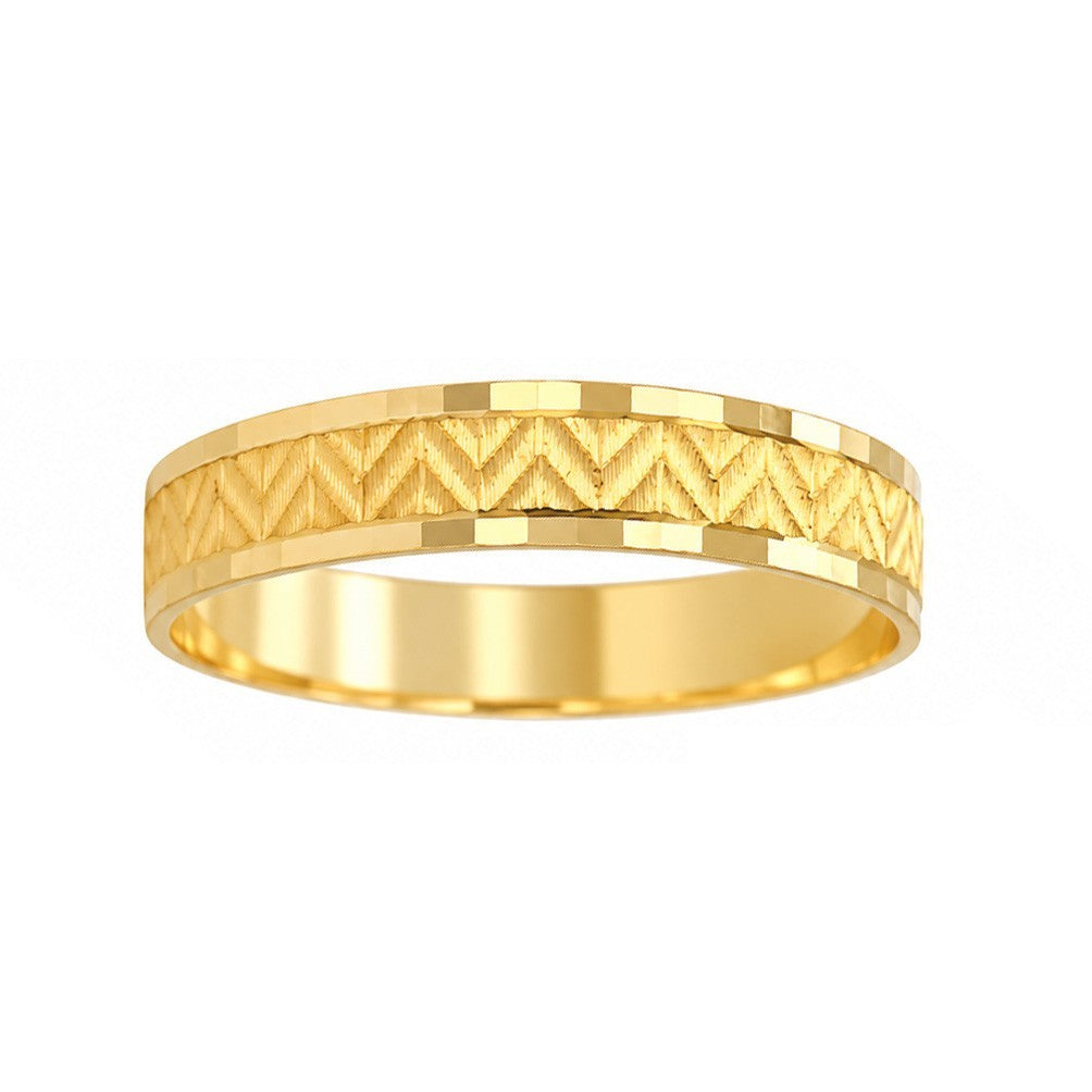 22ct Yellow Gold Diamond Cut Zigzag Stackable Band Ring  Faceted Bevelled Edge