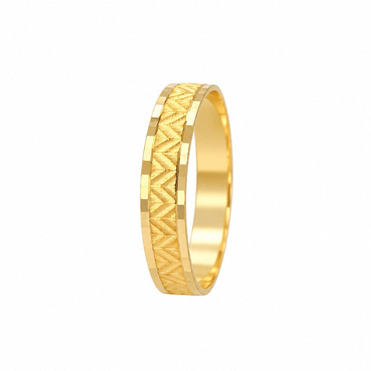 22ct Yellow Gold Diamond Cut Zigzag Stackable Band Ring  Faceted Bevelled Edge